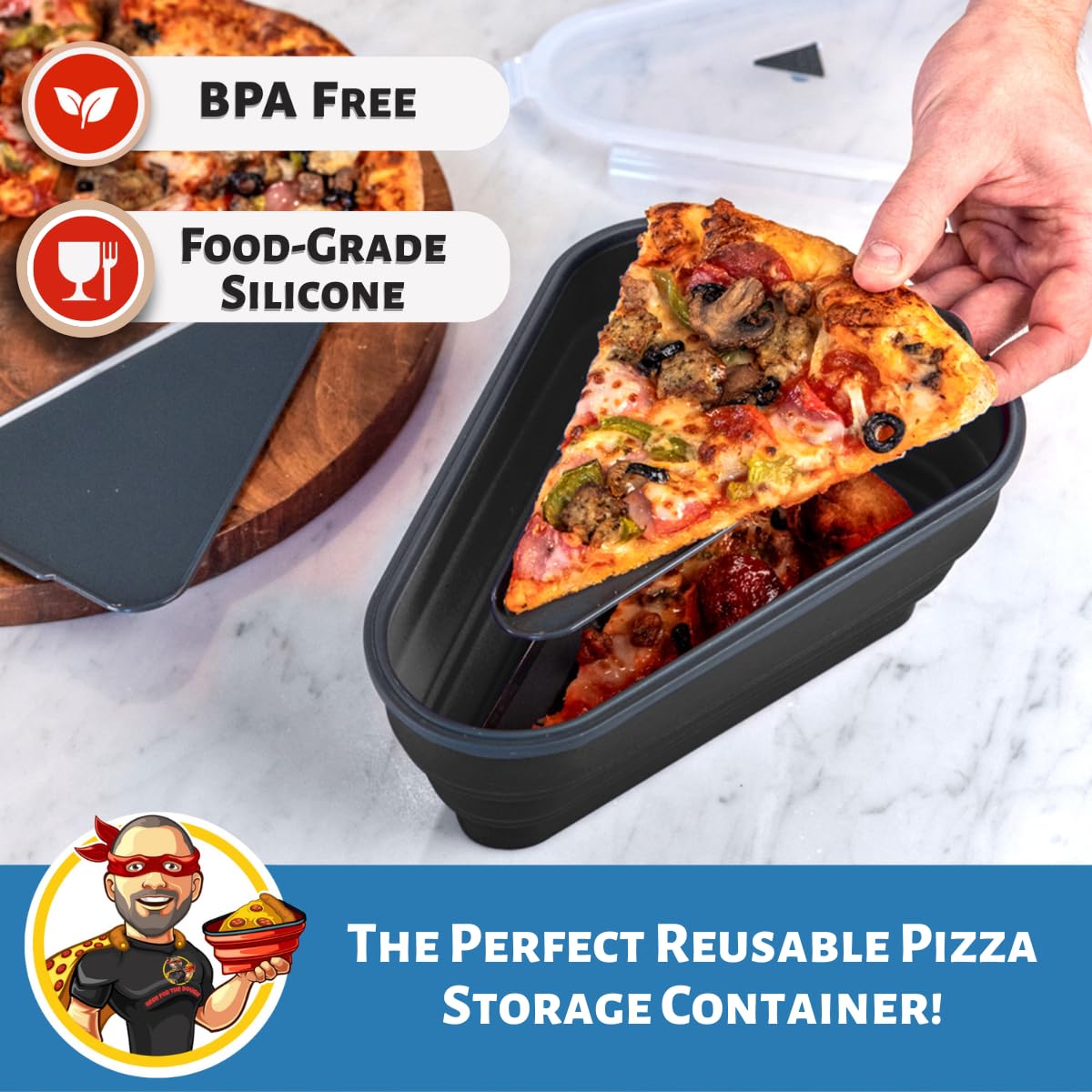 Pizzapack lid with vacuum seal for freshness.