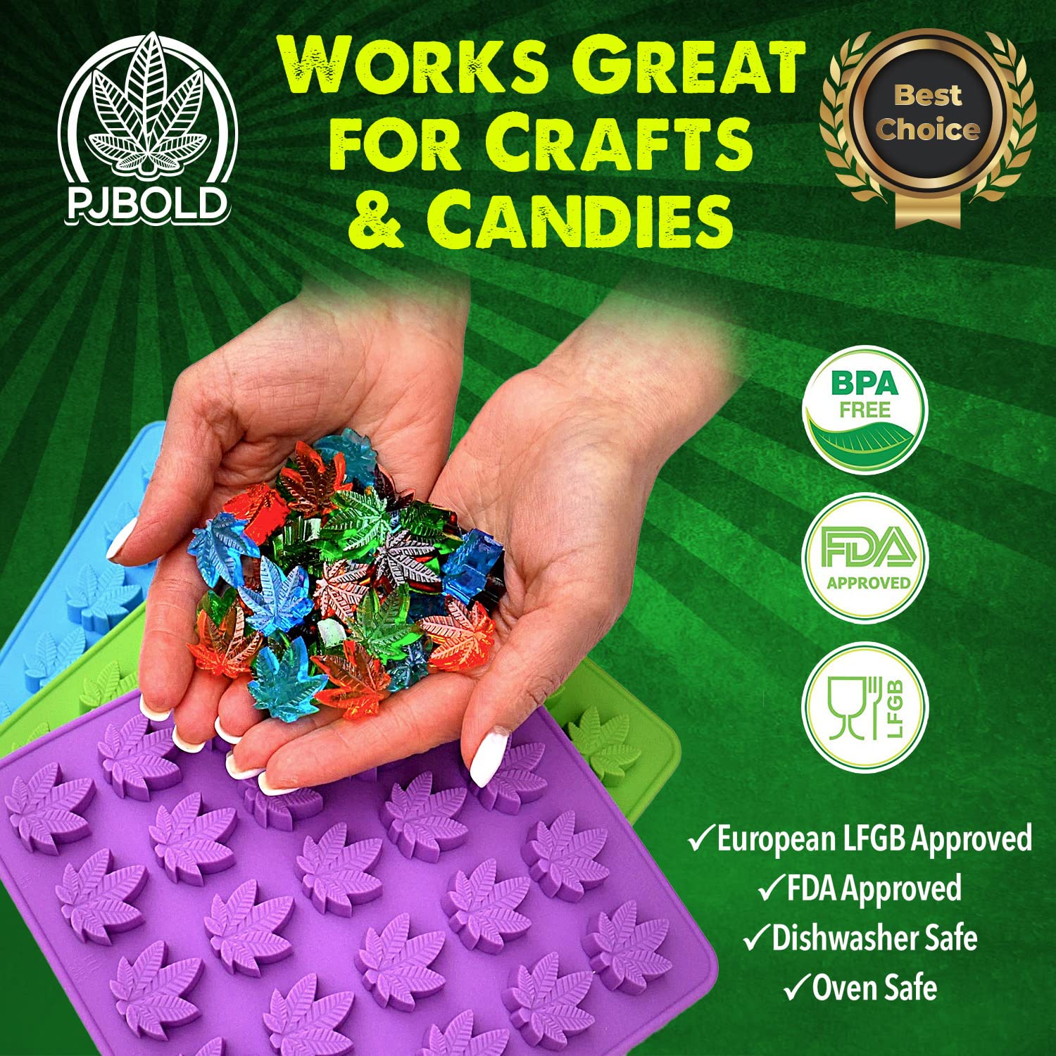 PJ Bold silicone mold set for gummies, toppers, and fondant.