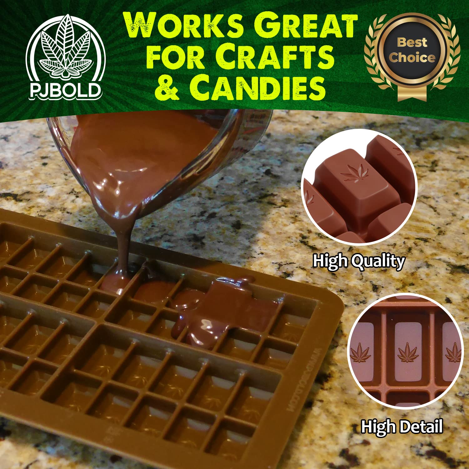 PJ Bold food-safe silicone mold 2-pack for chocolate, candy, and fondant projects.