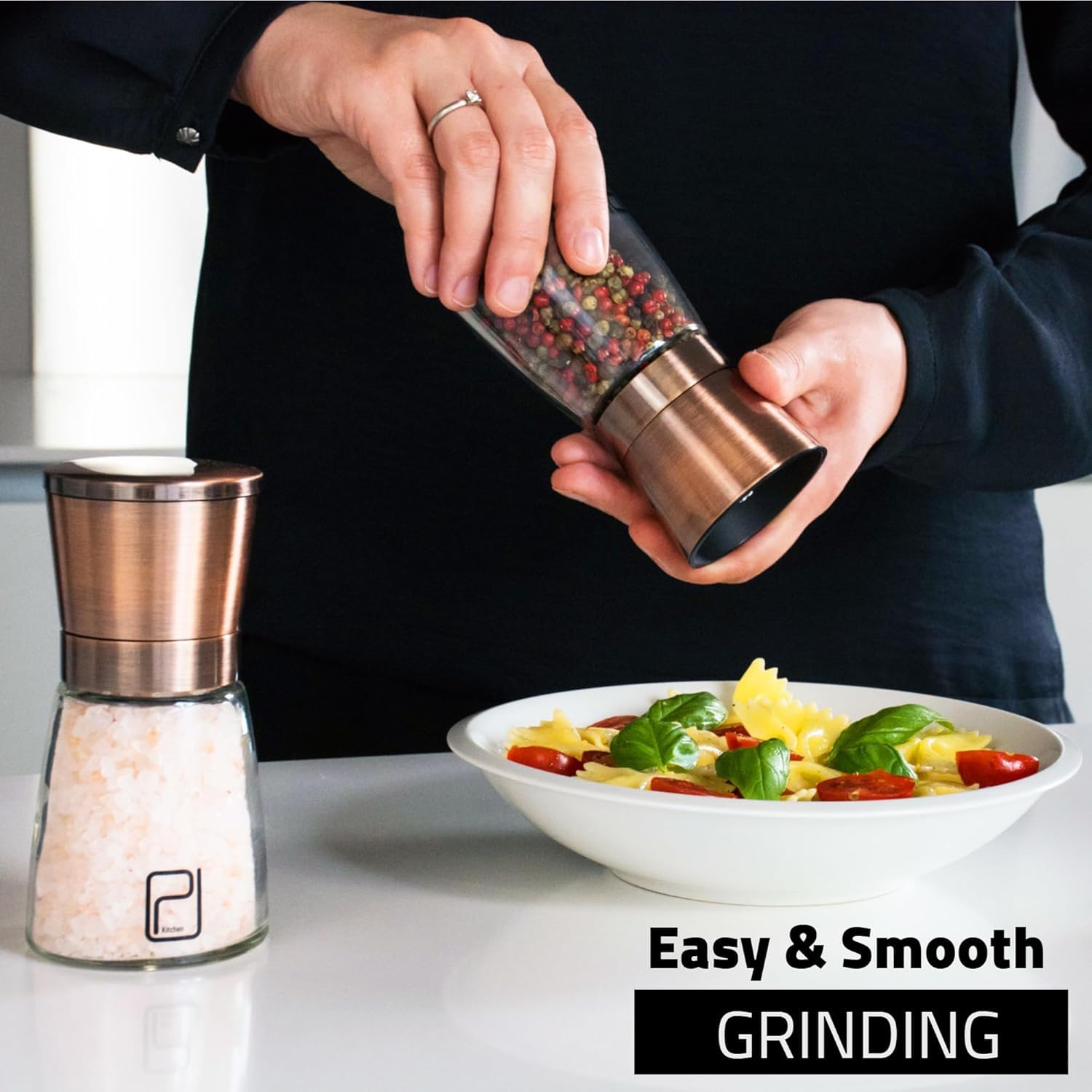 PJCKitchen adjustable grind dial shown for coarse to fine seasonings.