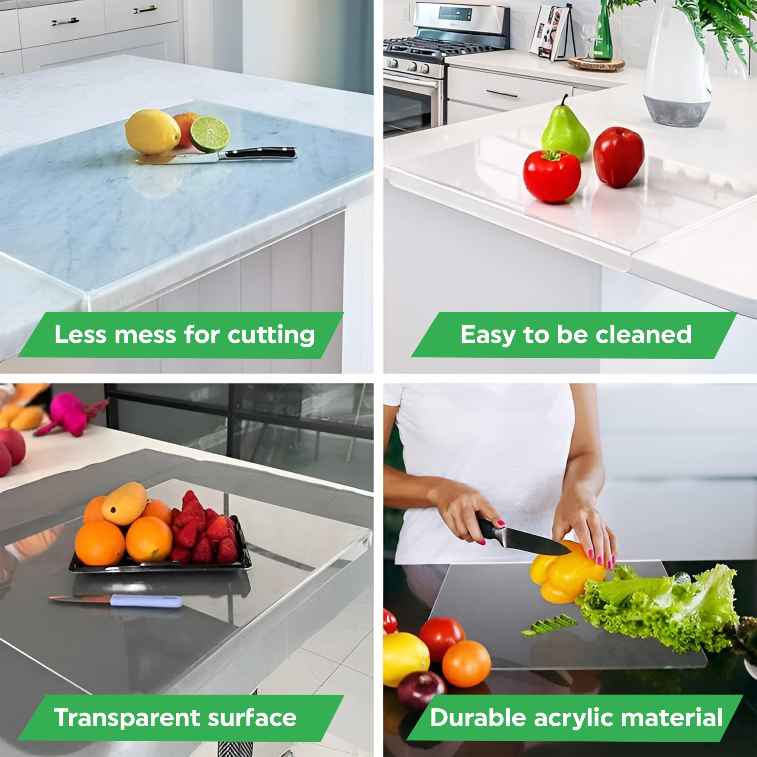Non-slip dots on PlainPick acrylic cutting board stabilize placement