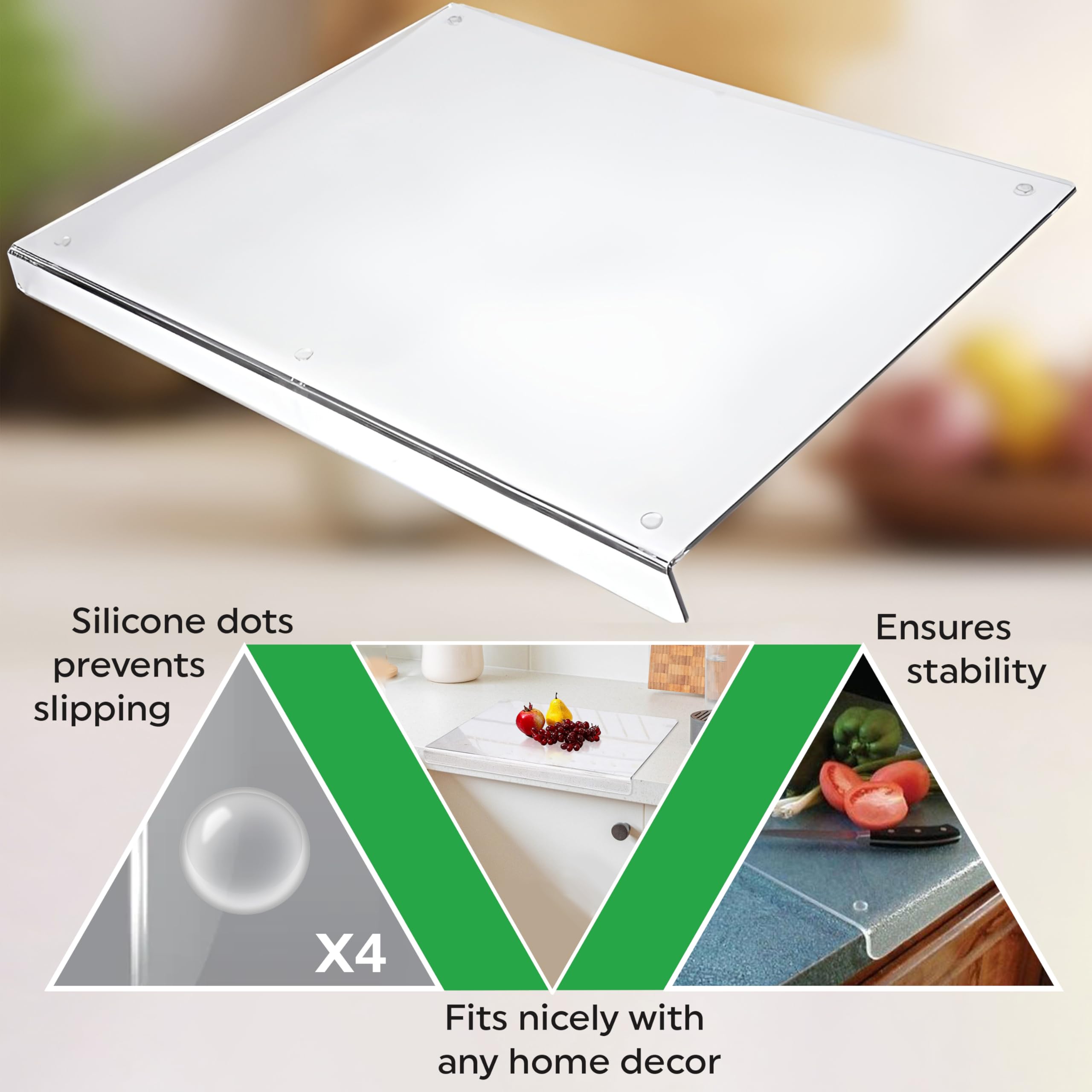 Sleek, clear PlainPick cutting board surface easy to wipe clean