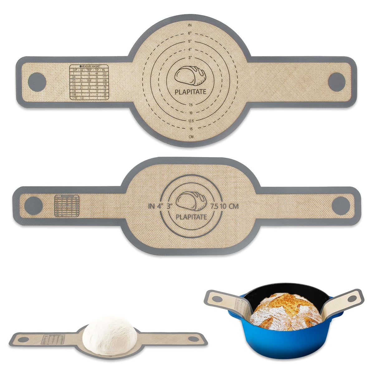PLAPITATE silicone bread sling with long handles for safe Dutch oven transfer.