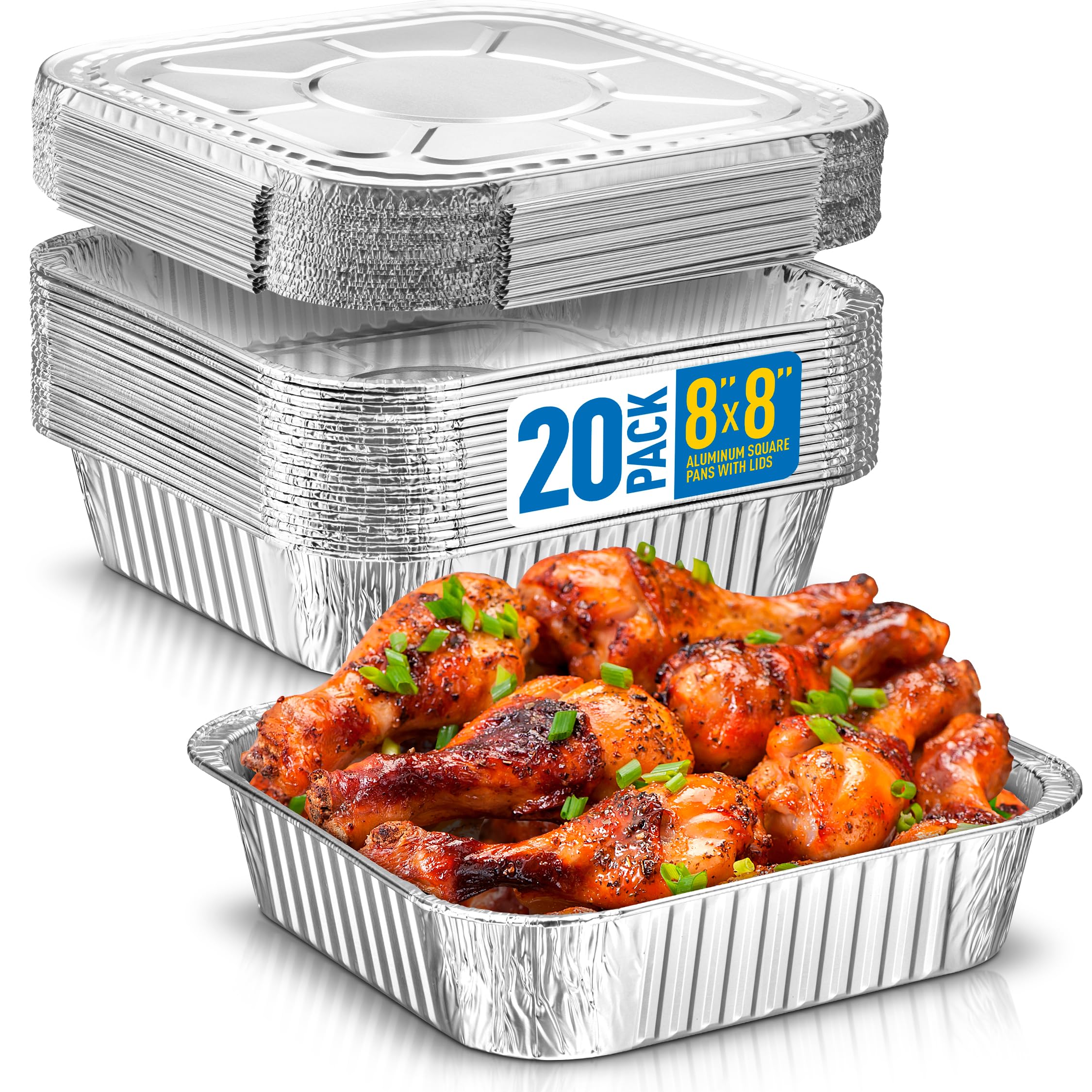 Plastible 8x8 pans with lids for easy meal prep and storage.