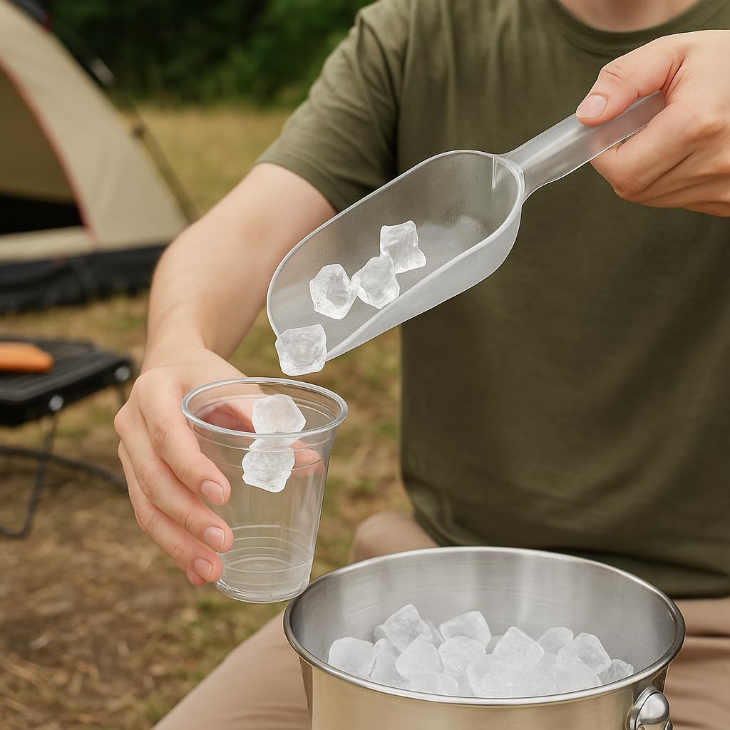 Plastic ice scoop ideal for popcorn and other dry snacks.
