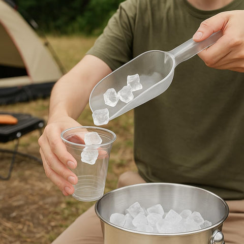 Plastic ice scoop ideal for popcorn and other dry snacks.