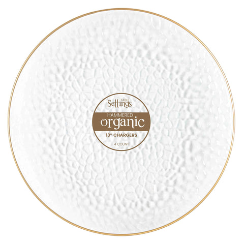 PlasticPRO clear hammered charger with gold rim, ideal for elegant wedding table settings.
