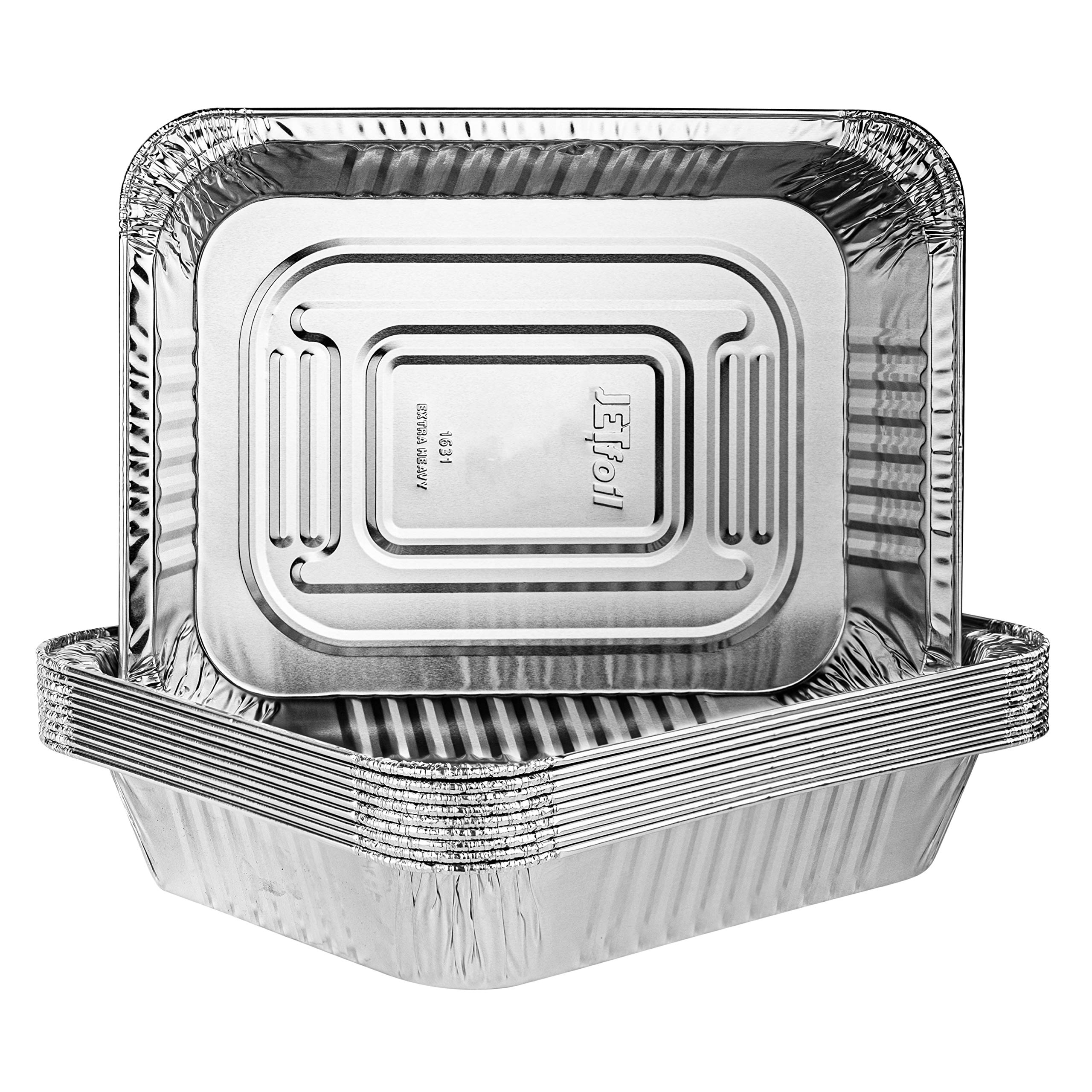 Plasticpro disposable 9x13 pans, side view, sturdy bakeware for easy cleanup