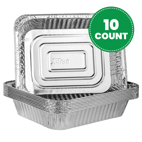 Plasticpro eco-friendly bakeware closeup shows recyclable foil pans.