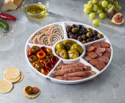 Plasticpro elegant white serving tray enhances events with stylish presentation.