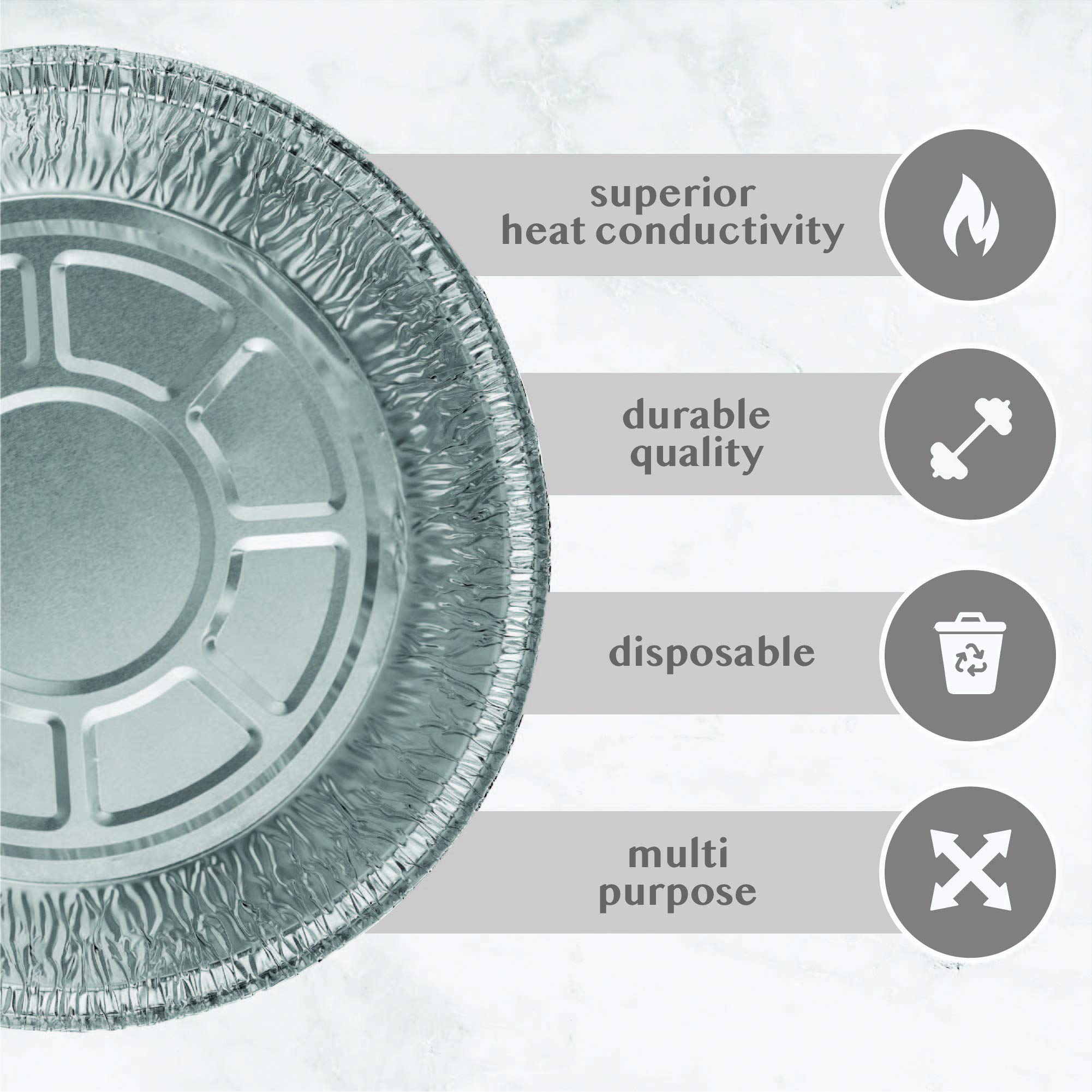 PLASTICPRO multipurpose round foil pans for baking, storage, roasting, and reheating.