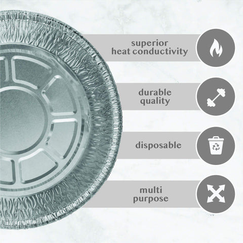 PLASTICPRO multipurpose round foil pans for baking, storage, roasting, and reheating.