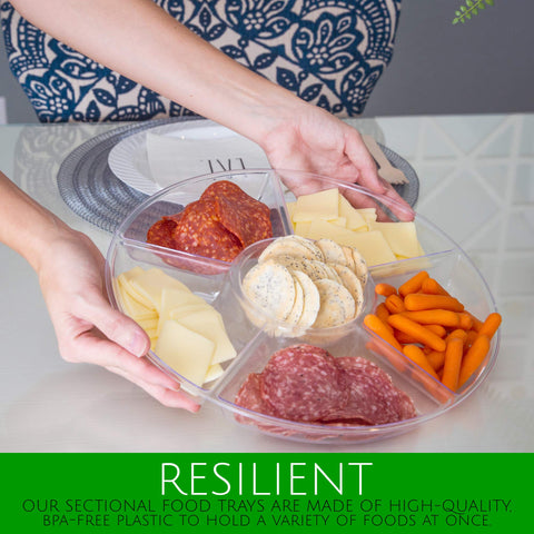 Plasticpro 6-section tray suits veggie platters, candy boards, and finger foods.