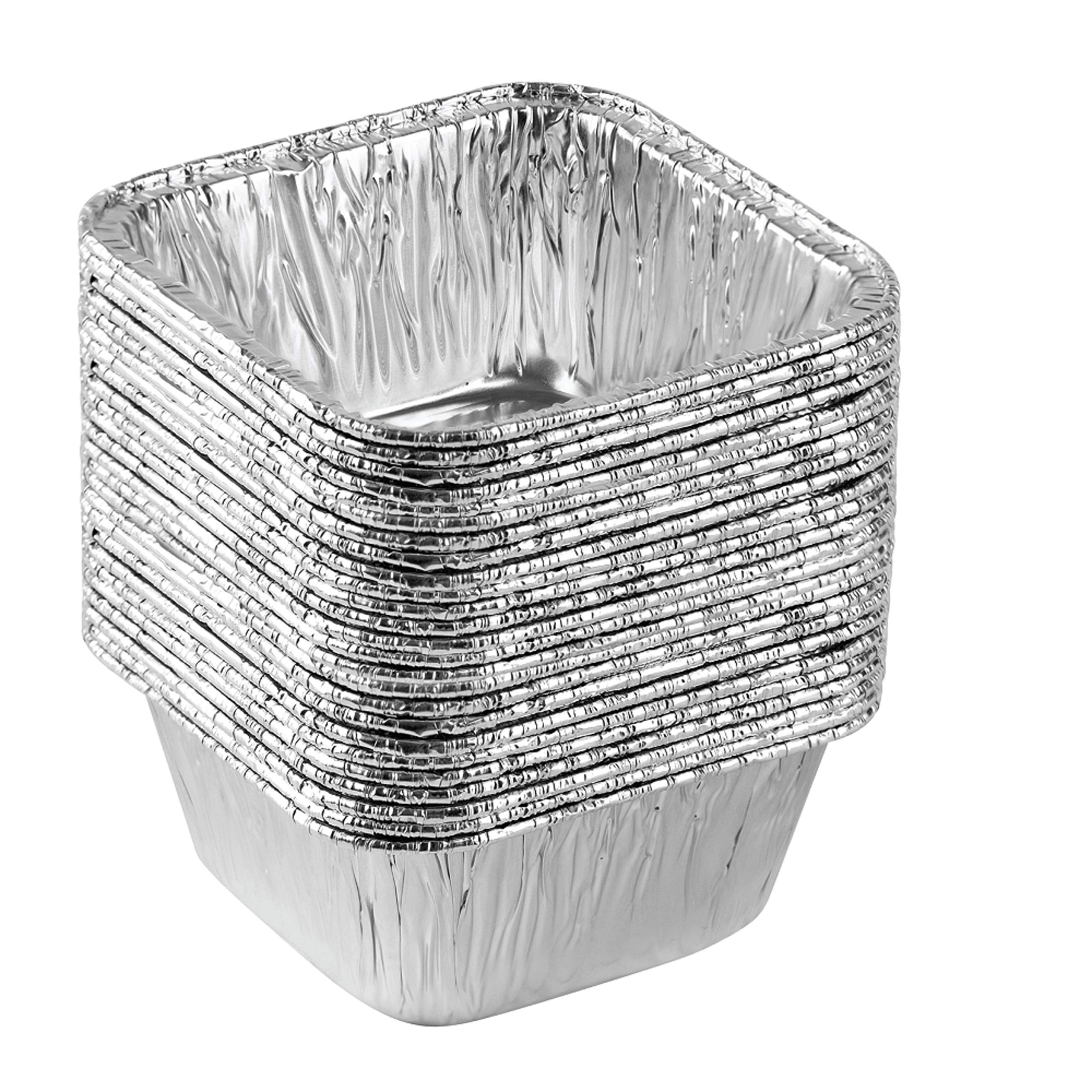 Plasticpro square aluminum pan 4.25-inch baking size, durable and recyclable.