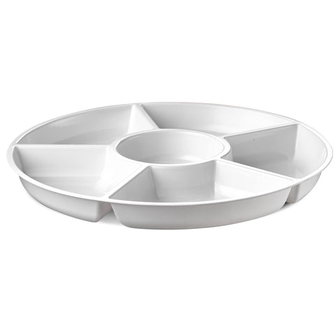 Plasticpro 6-section round tray perfect for veggies, chips, and snacks.