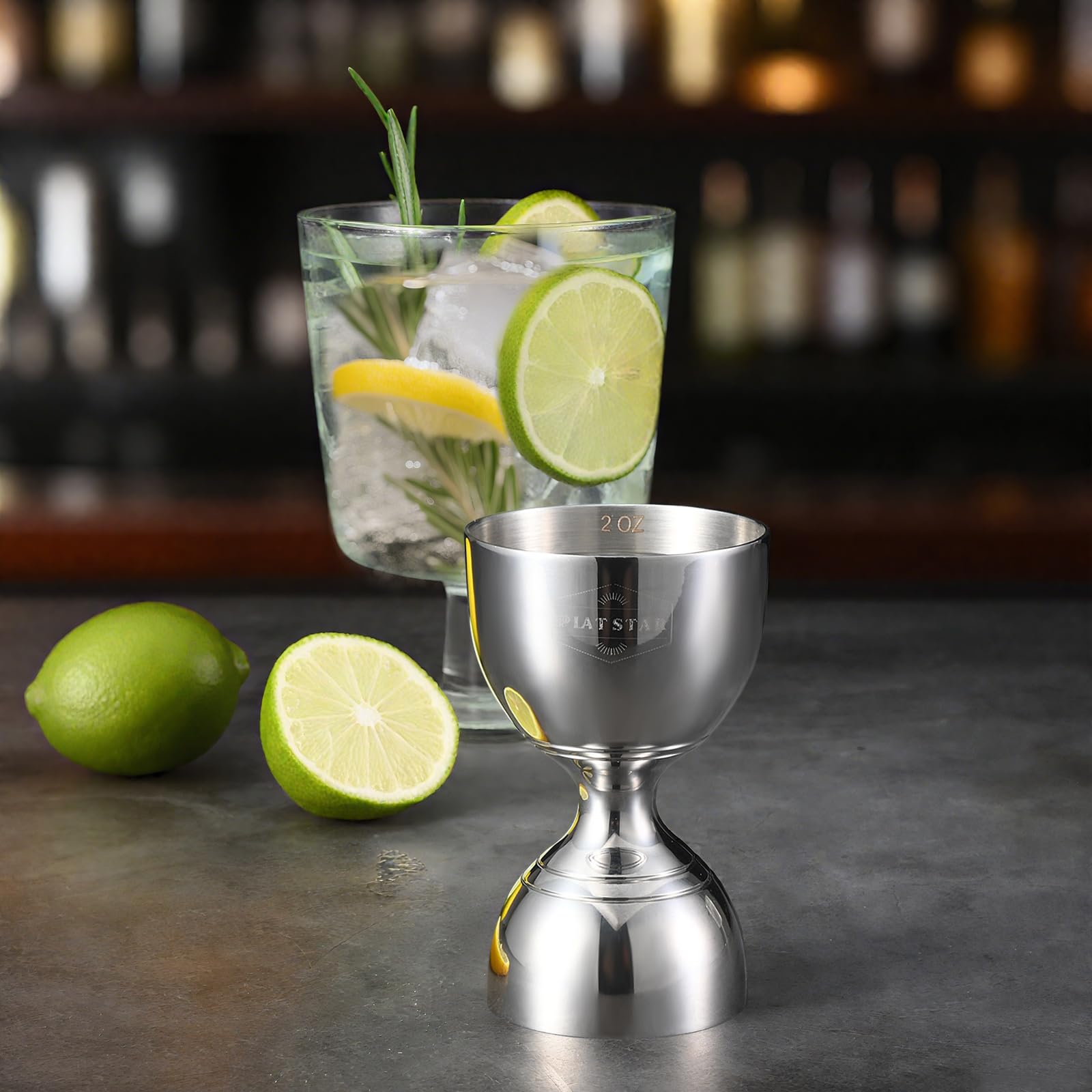 Plat Star bell jigger handles weighted stainless steel for durability in busy bars.