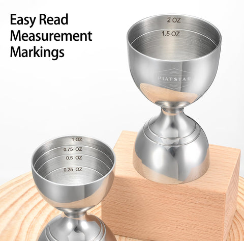 Plat Star double jigger balances weight for steady pouring into shakers