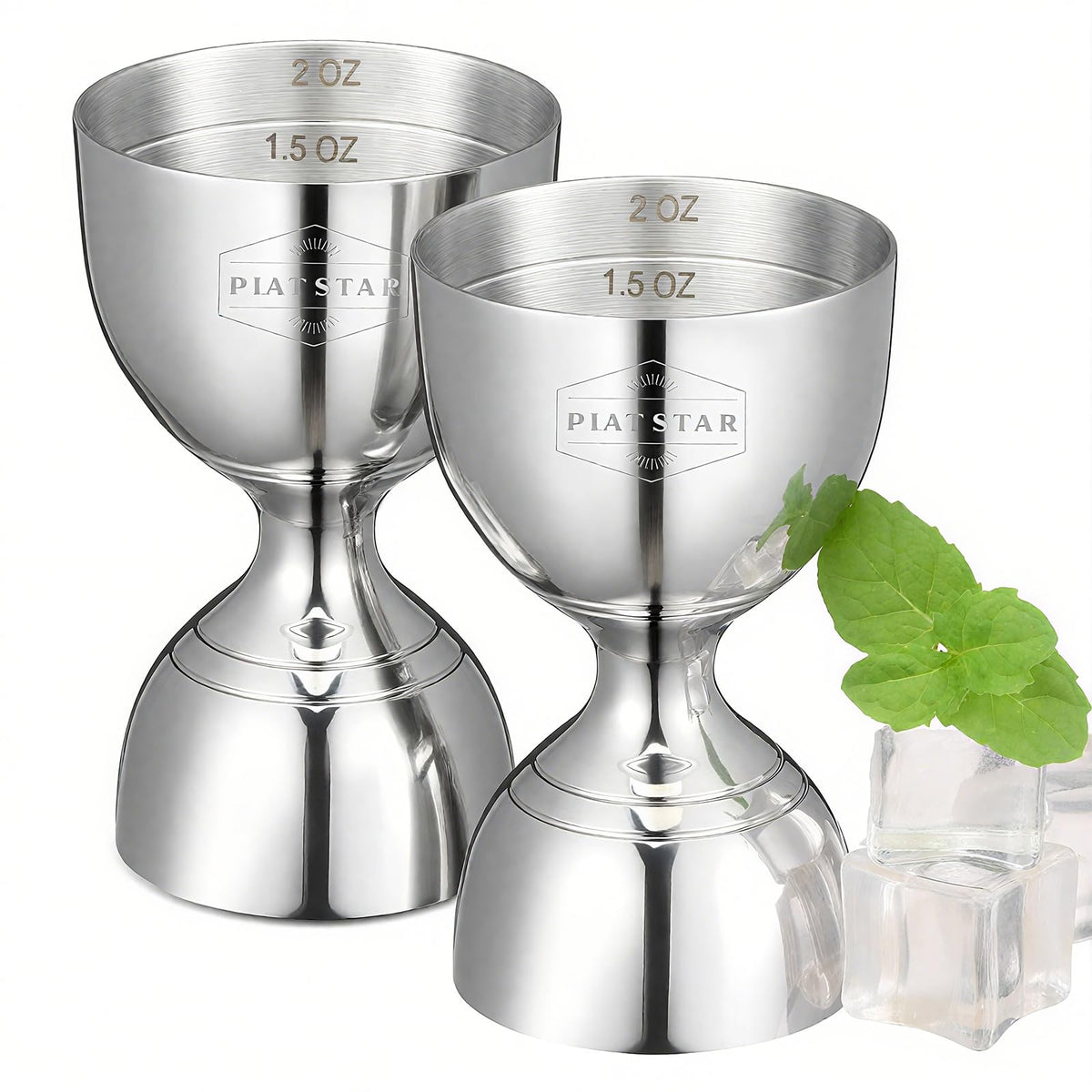 Plat Star jigger dual-sided 1oz and 2oz pour for precise cocktail measurements.