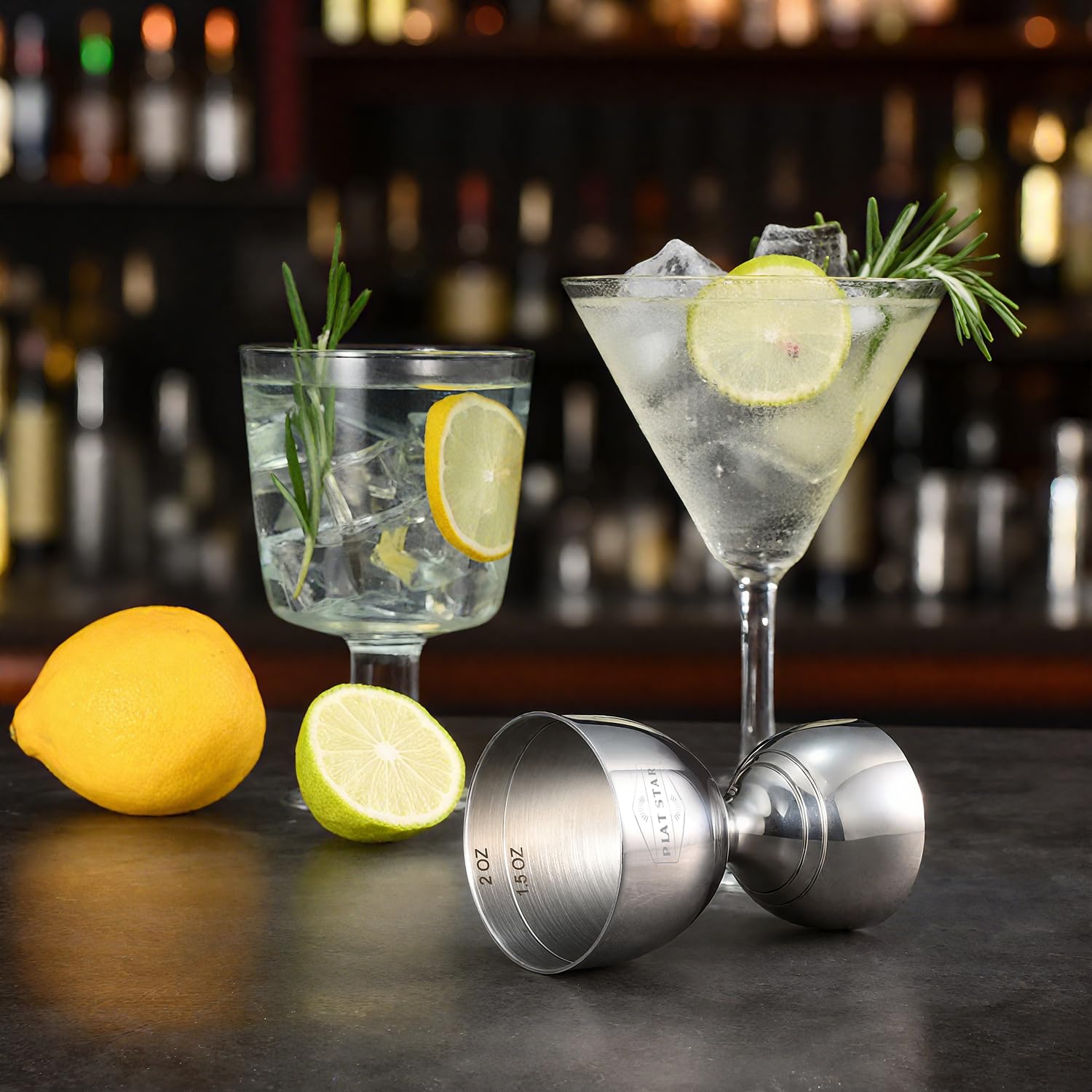 Plat Star jigger ergonomic design and dishwasher-safe body for quick cleanup.