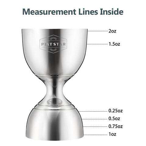 Plat Star jigger with etched lines shows 0.25oz to 1.5oz markers.