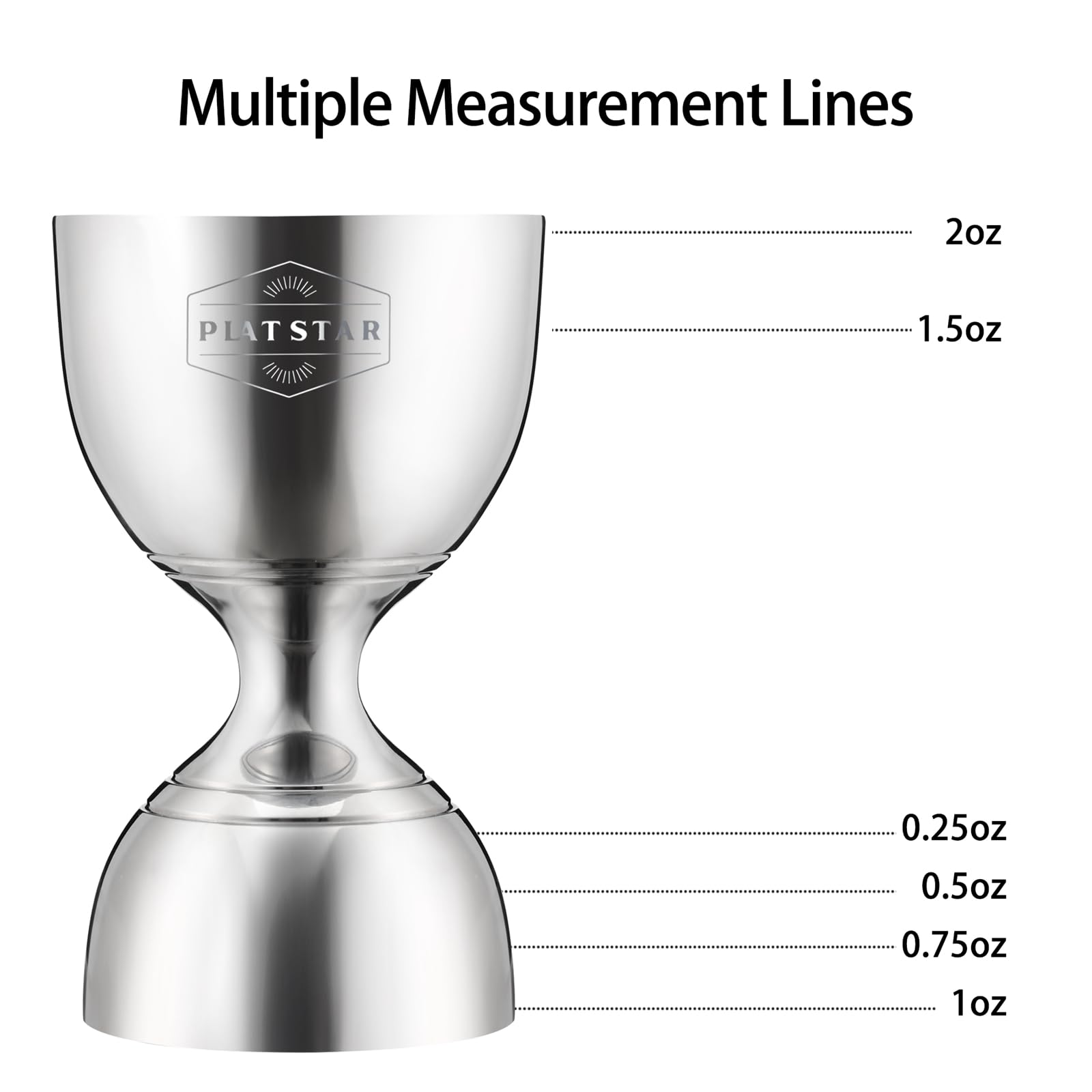 Plat Star jigger shows pour lines for quick accurate measurements