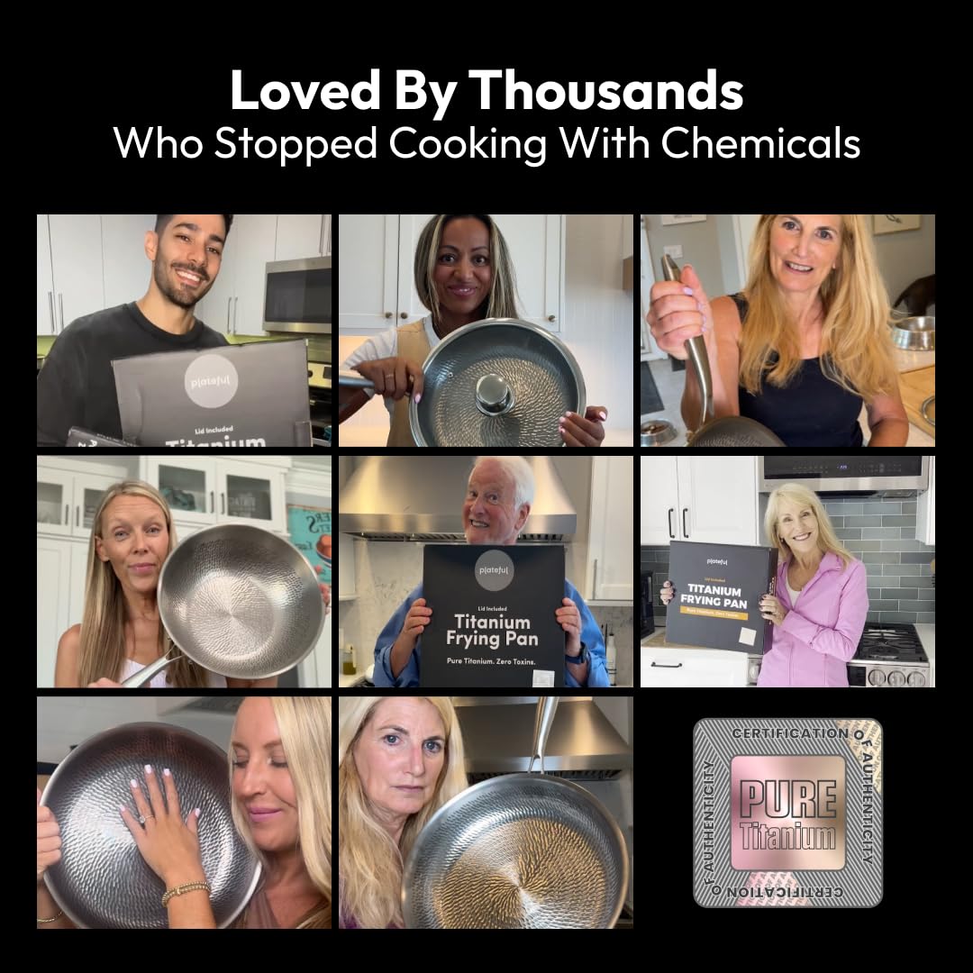 Plateful titanium pan with lid traps heat for flavorful, juicy results