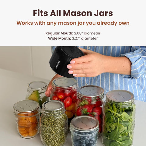Plateful Vacuafresh sealing wide-mouth jar demonstrates fast airtight seals.