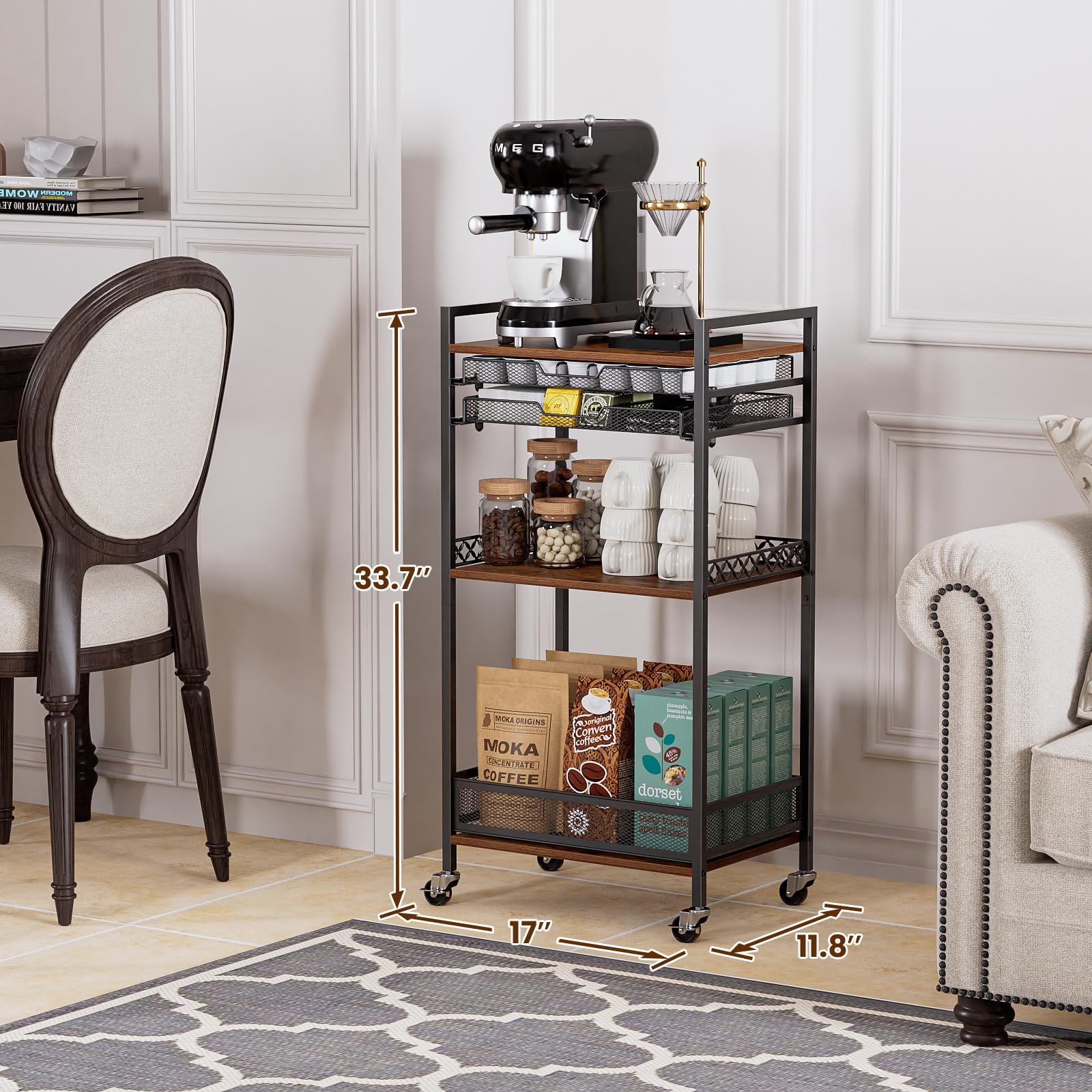 Plaviya coffee station organizer with wheels shows mobile use and decluttered counters