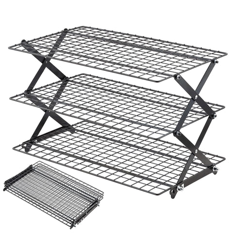 Pleafind 3-tier collapsible cooling rack folded for compact storage, saving kitchen space.