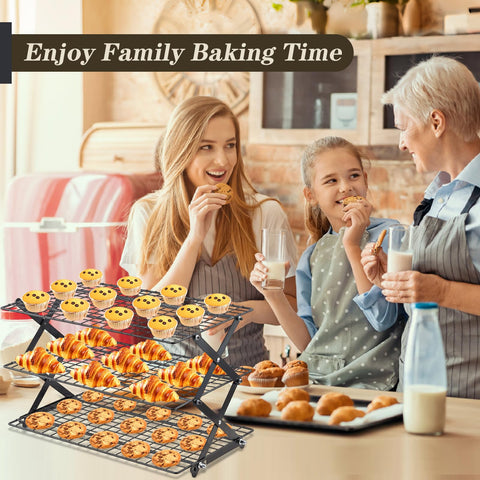 Pleafind 3-tier cooling rack fully assembled on pans, delivering stable airflow for even cooling.