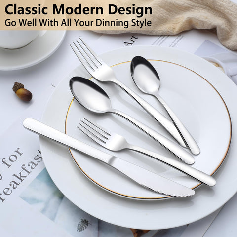Pleafind 60 piece silverware set 12 dinner knives sturdy stainless steel