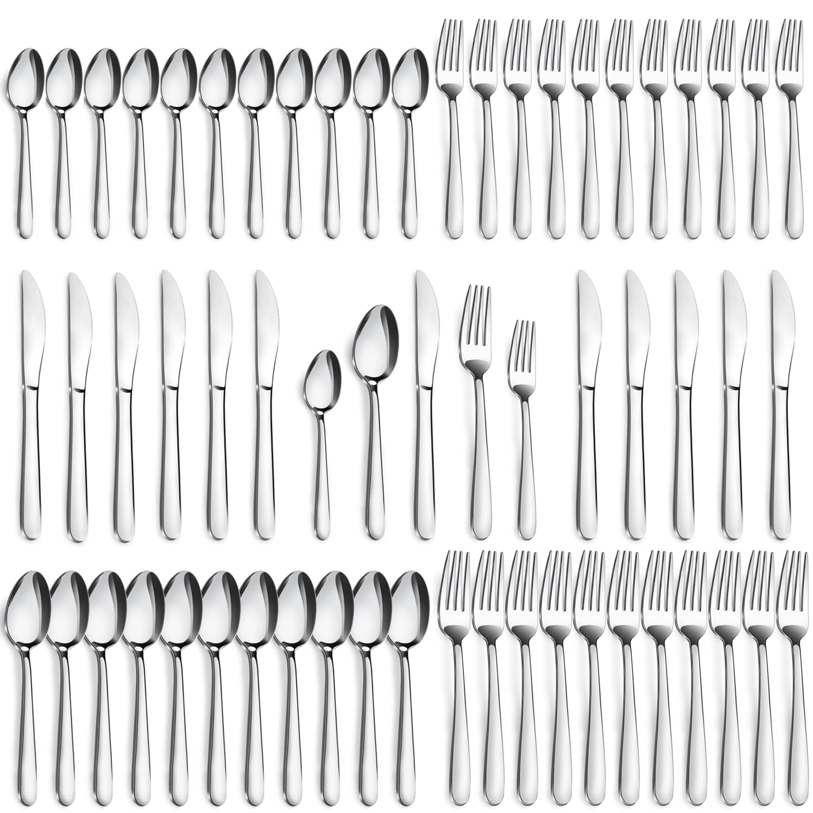 Pleafind 60 piece silverware set for 12 dining spoons with elegant finish for family meals