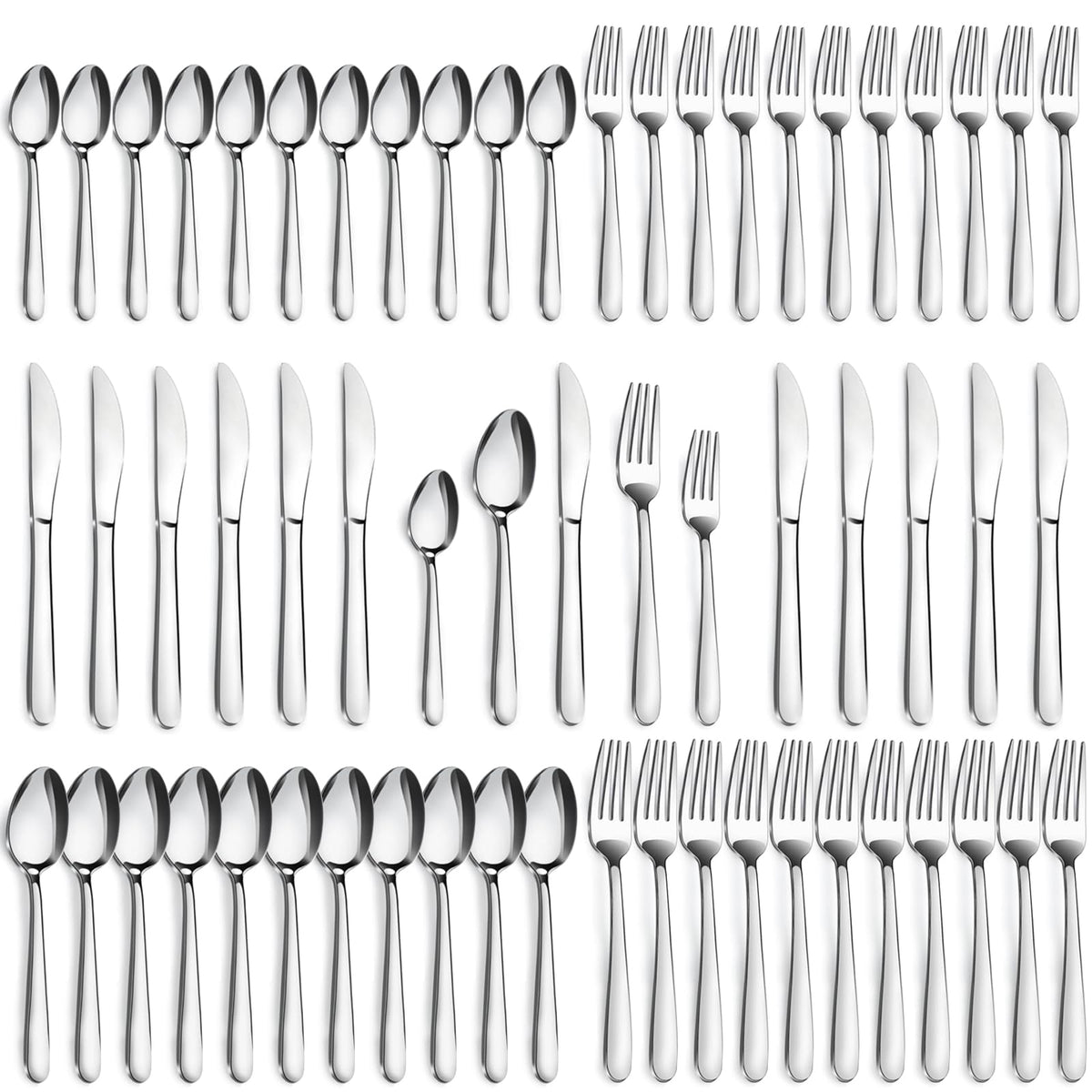Pleafind 60 piece silverware set for 12 dining spoons with elegant finish for family meals