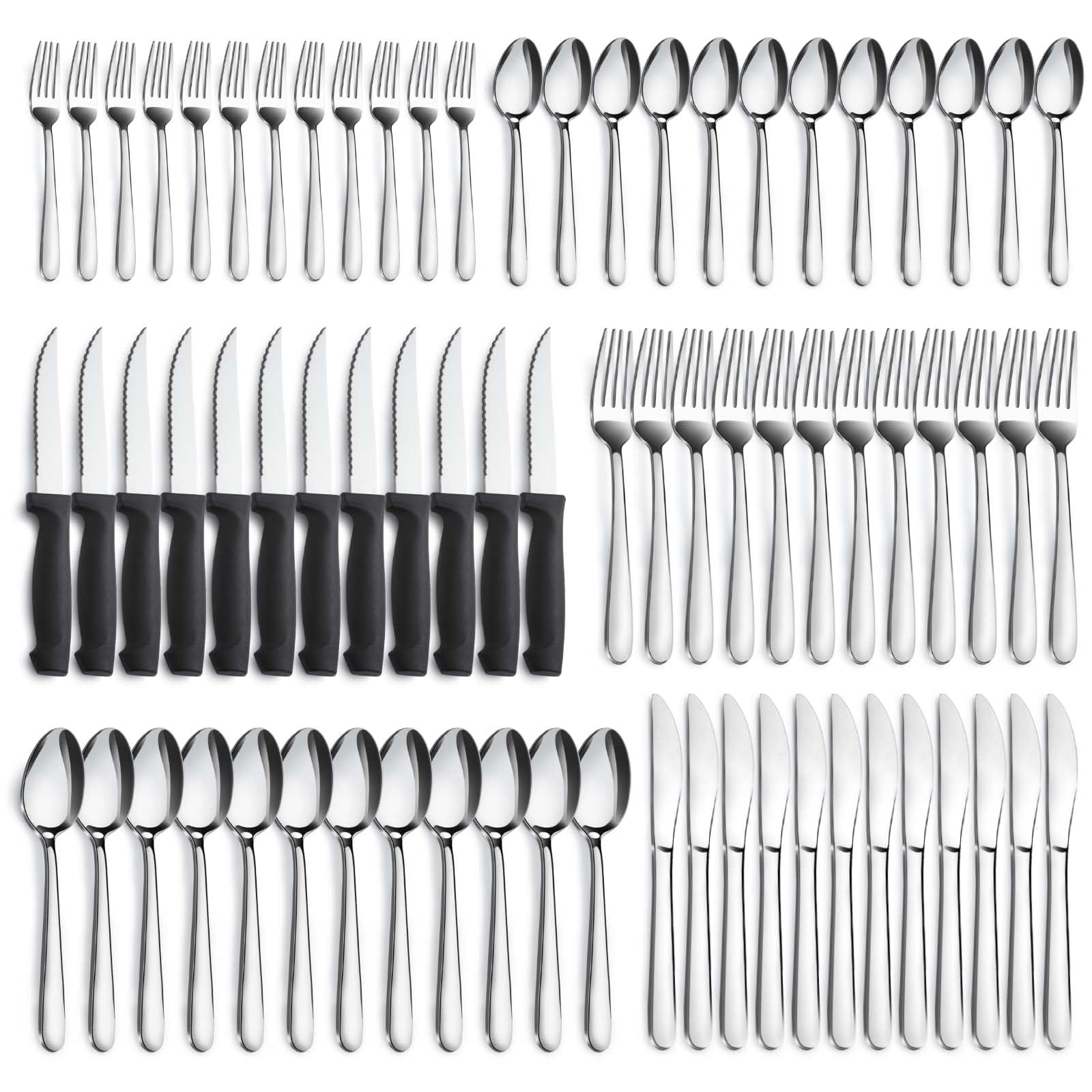 Pleafind 72-piece flatware set laid out for a full dining table, ready for gatherings