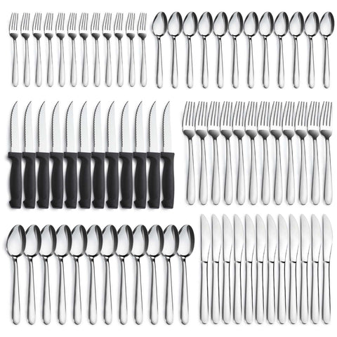 Pleafind 72-piece flatware set laid out for a full dining table, ready for gatherings