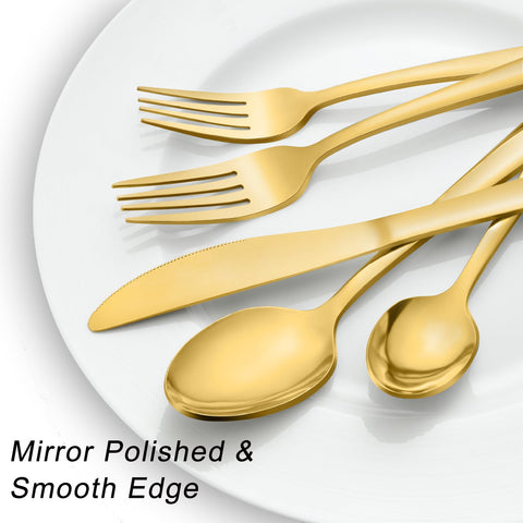 Pleafind 72-piece gold flatware set with sturdy dinner forks for comfortable meals