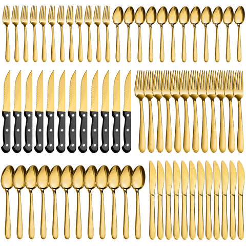 Pleafind 72-piece gold flatware set with durable dinner spoons for everyday dining