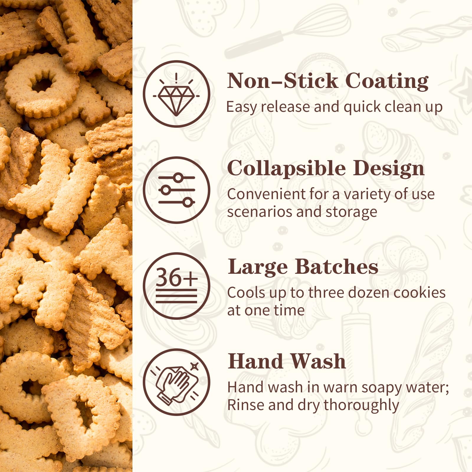 Pleafind cooling rack stackable design saves space while cooling multiple batches.