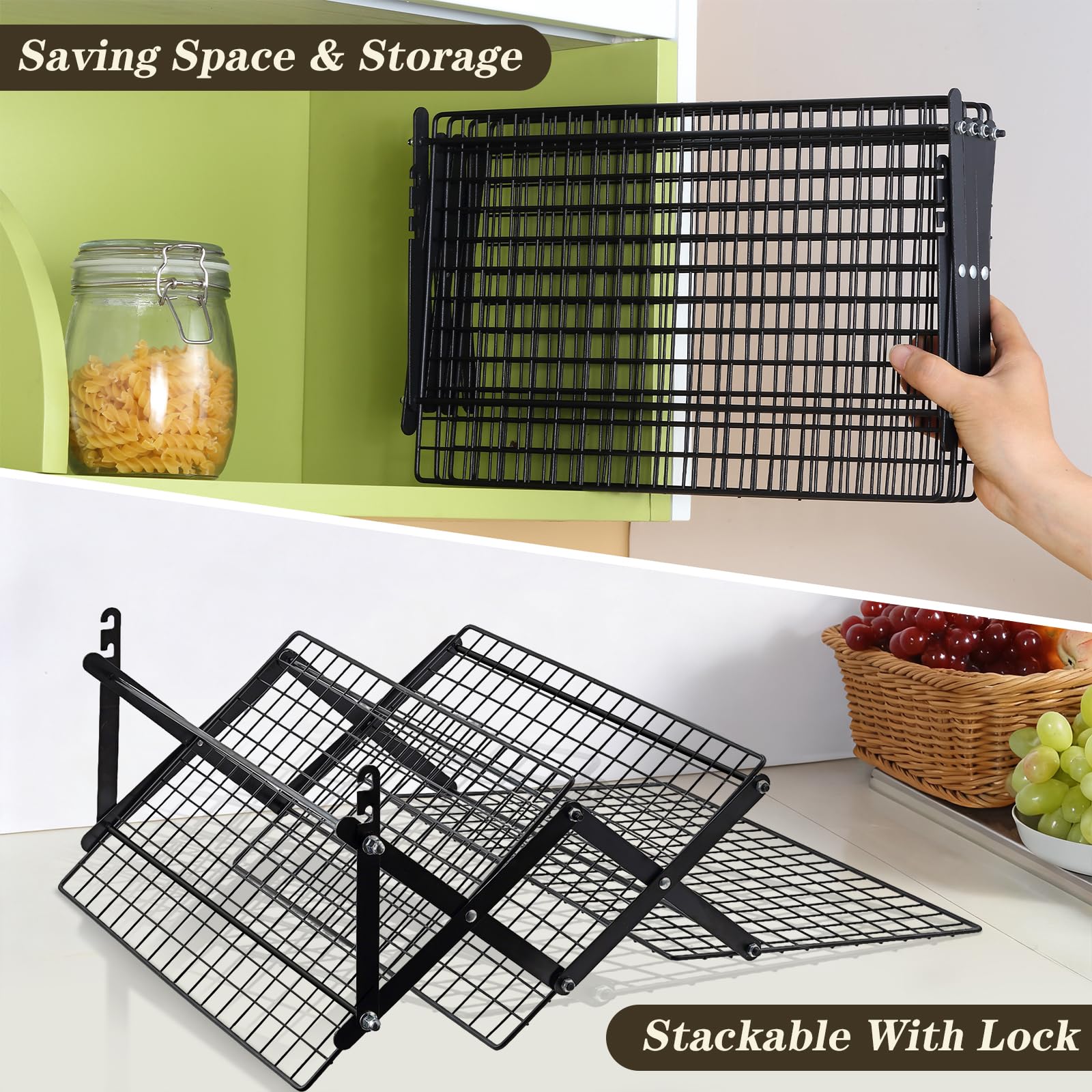 Pleafind fold-flat storage rack fits in drawers after cooling.