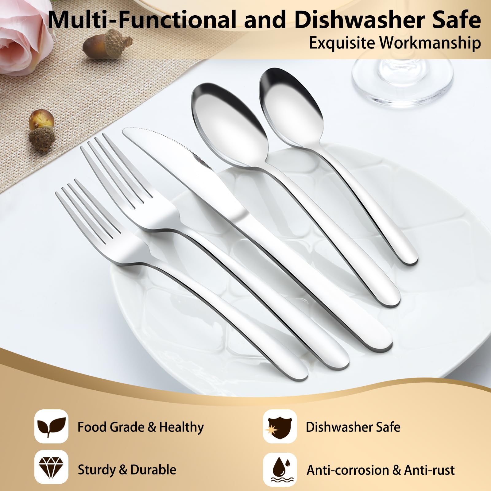 Pleafind silverware set with mirror polish adding refined table presence