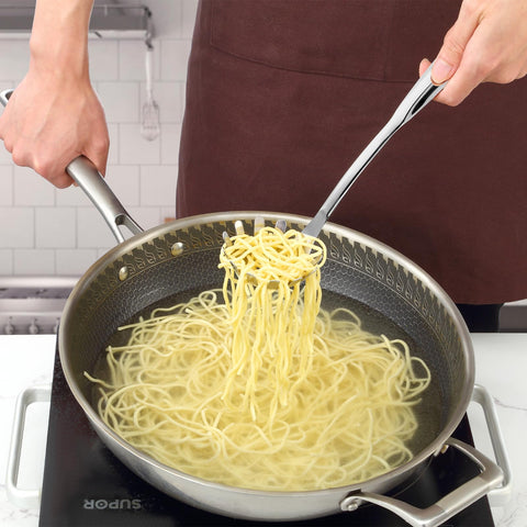 Pleafind set ergonomic handles reduce strain during busy cooking sessions.