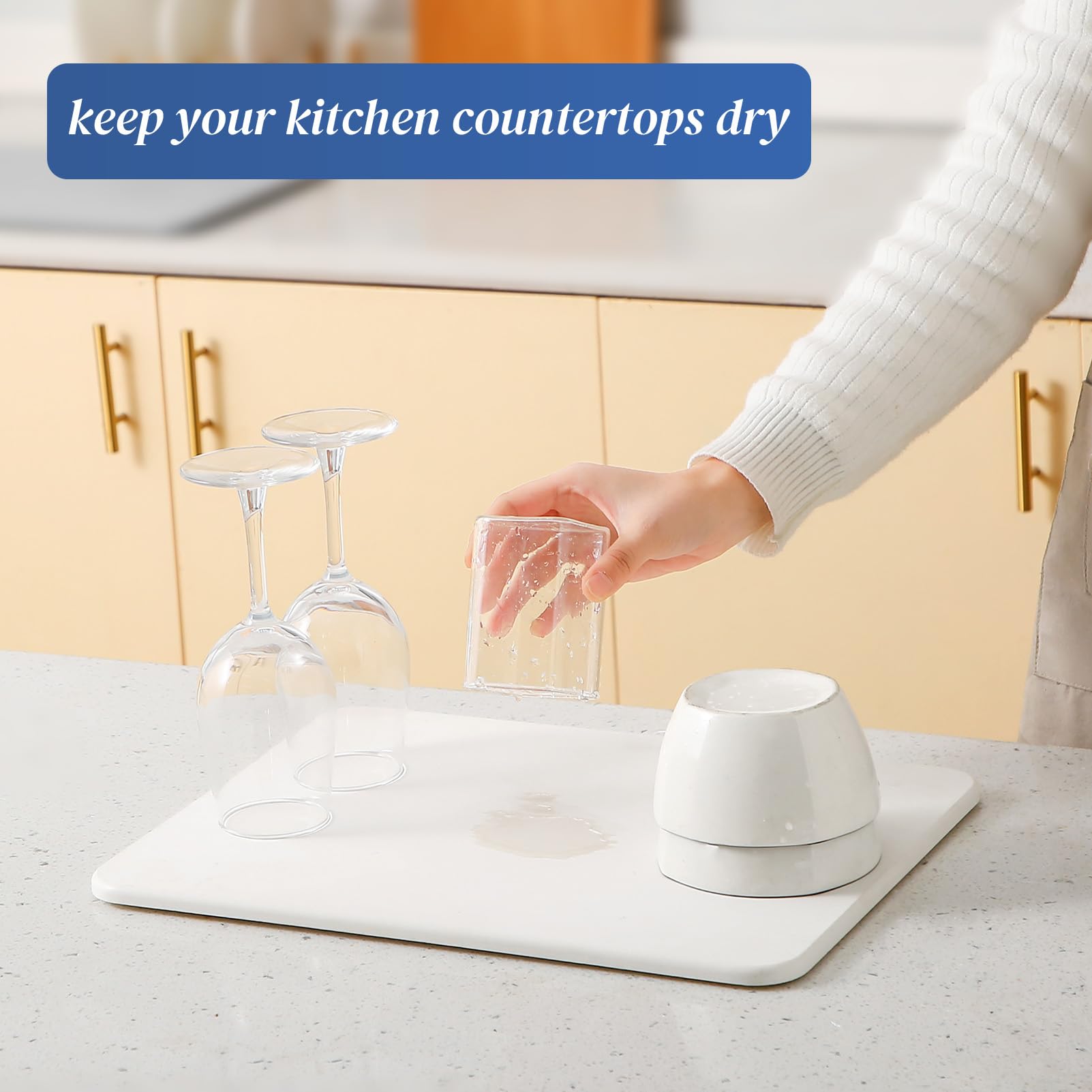 Plentio kitchen counter mat with non-slip features helps safe air drying.