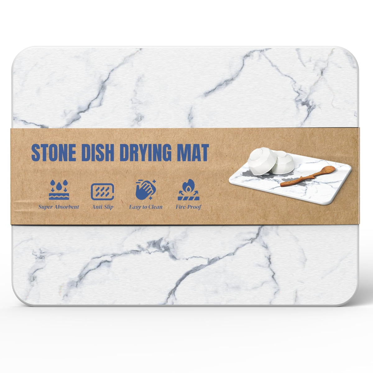 Plentio Quick Dry Stone Mat on counter with rapid water absorption for dishes