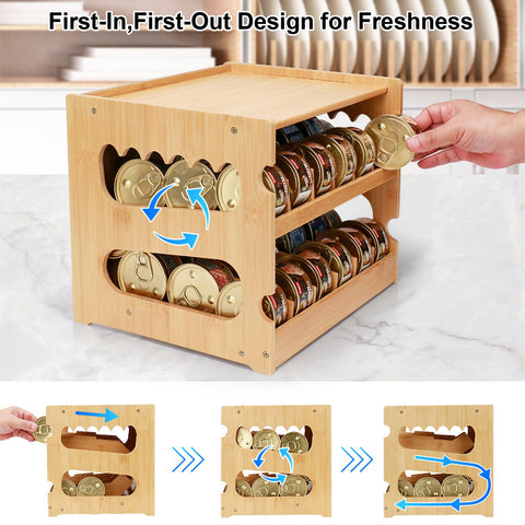 Plitttpetts bamboo can organizer front barricade helps prevent spills.