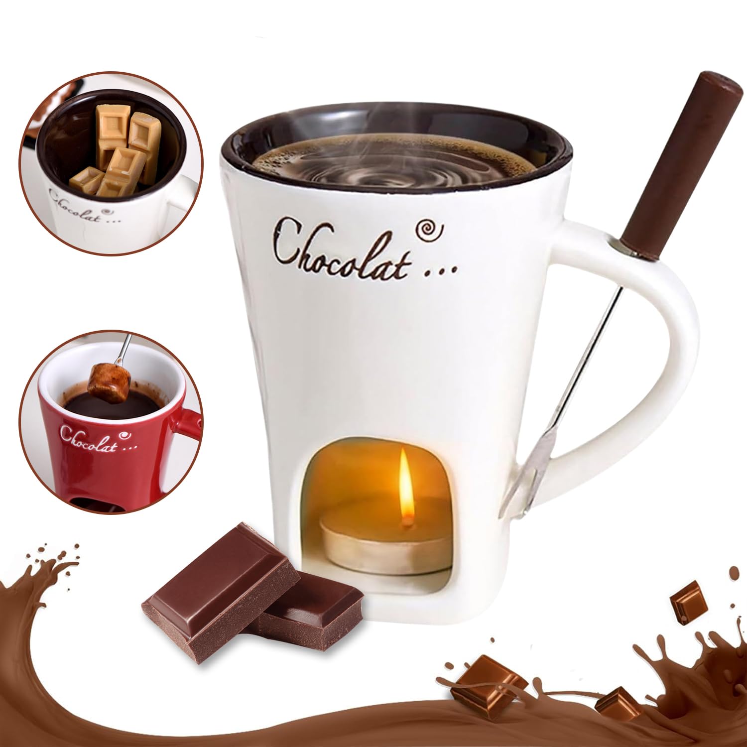 Ploreatu chocolate fondue cup with forks for elegant date night dipping