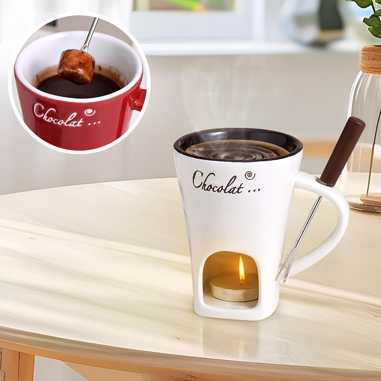 Ploreatu 200ml melting cup in use for smooth chocolate
