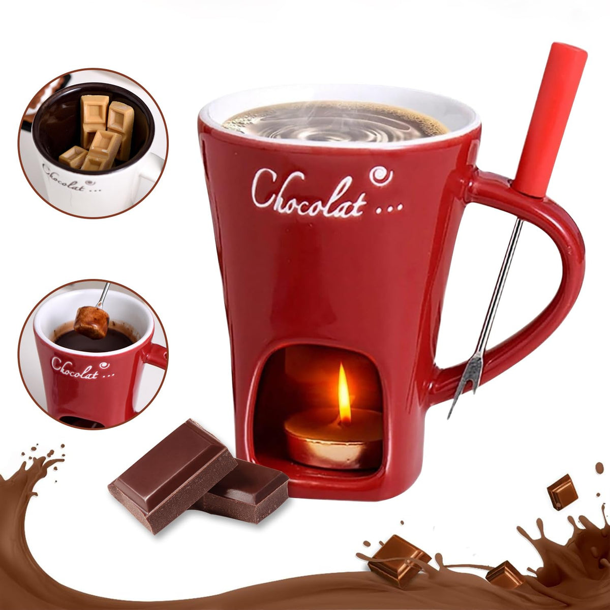 Ploreatu Sweet Fondue Cup for date night with dips and forks.