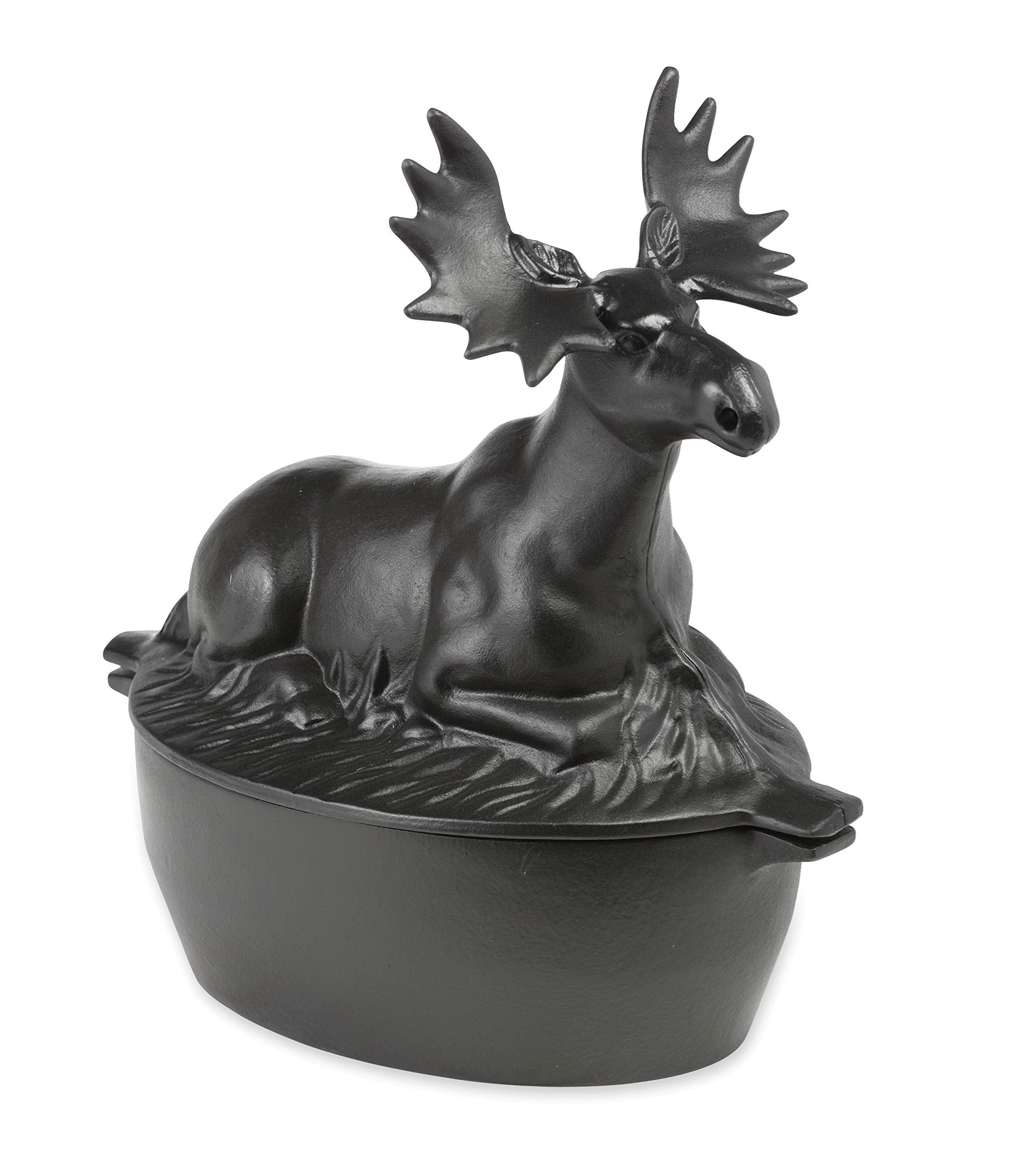 Plow & Hearth Moose Wood Stove Steamer front view shows durable cast iron and rustic charm.