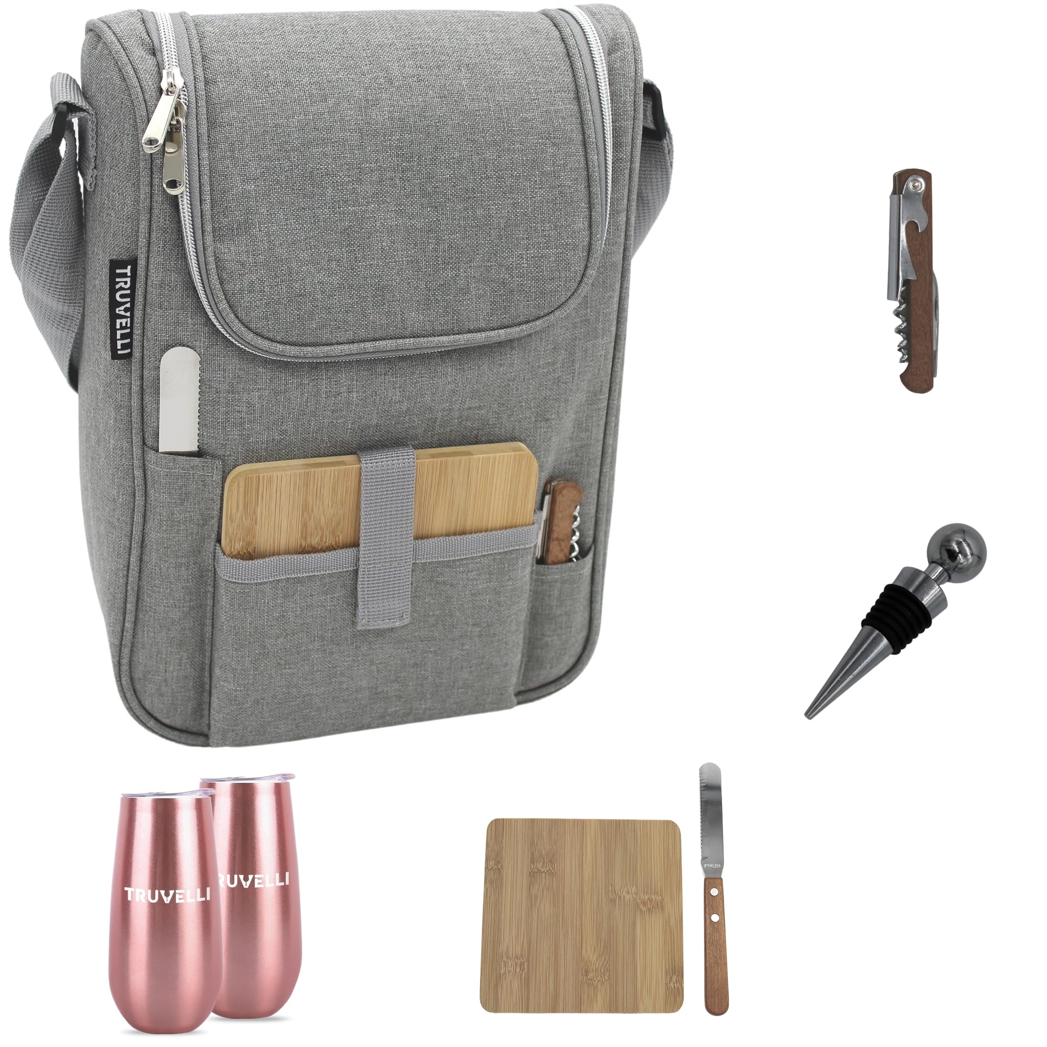 Plush Picnic Truvelli insulated wine tote for two bottles keeps contents chilled during park picnics