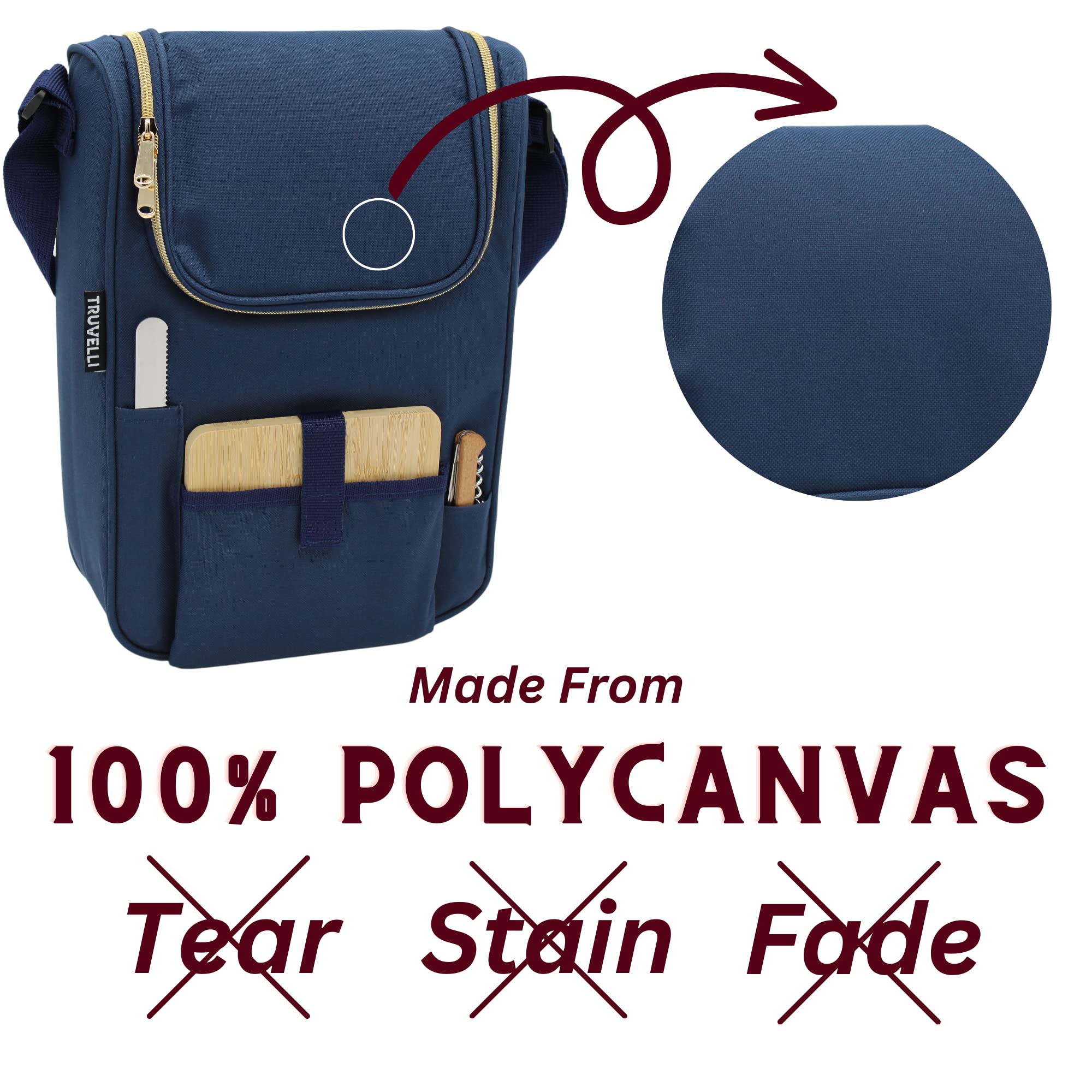 Truvelli Plush Picnic wine bag compact tote with adjustable strap for park outings.